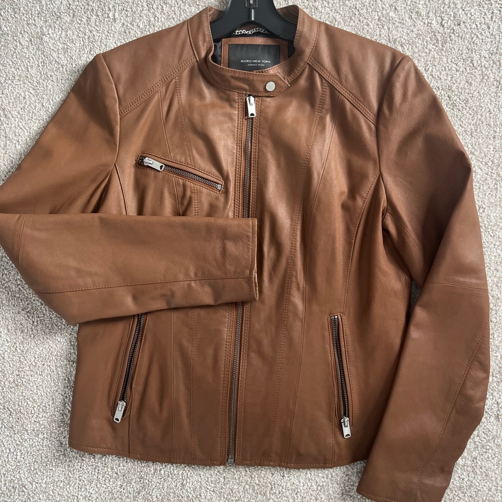 Marc New York by Andrew Marc Tan Leather Jacket Size Large